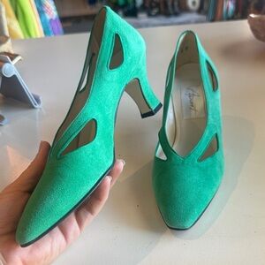 Vintage Green Suede Cutout Pumps